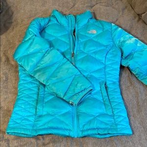Light blue north face puffer coat